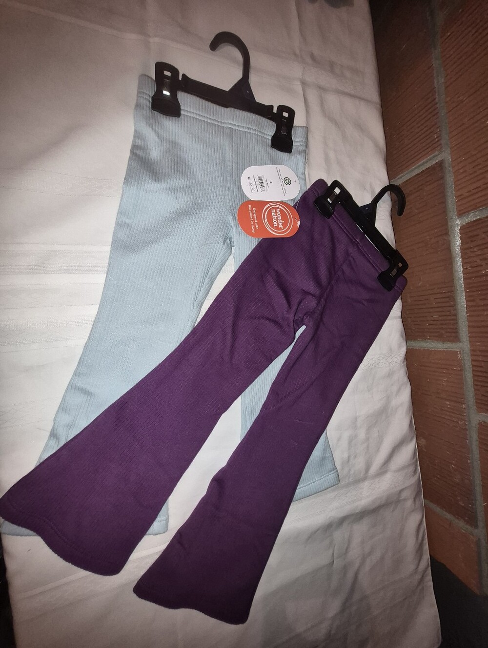 Kids Ribbed Flare Leggings - Light Blue & Purple